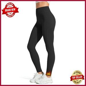 Fleece Lined Yoga Leggings with Pockets High Stretch Thermal Workout Pants